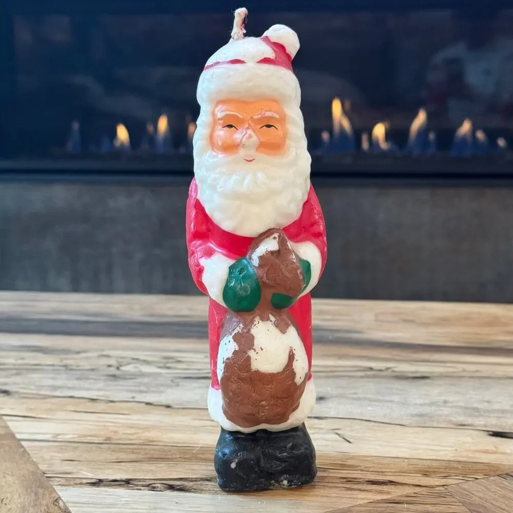 Vintage 1950s Santa Claus Candles Lot of 3, Retro Mid Century Christmas Figural